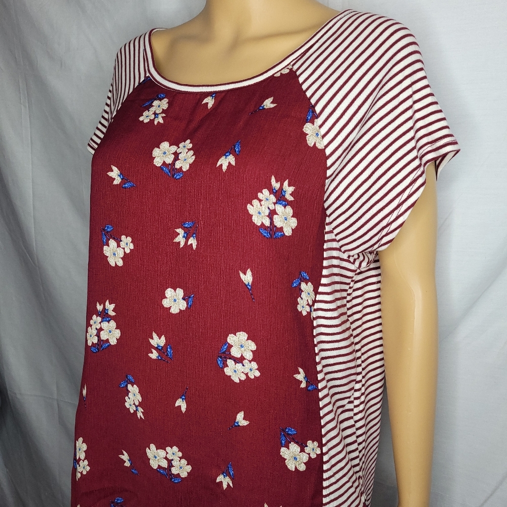 MAEVE by ANTHROPOLOGIE RED STRIPED FLORAL TOP EUC MEDIUM - Picture 3 of 7